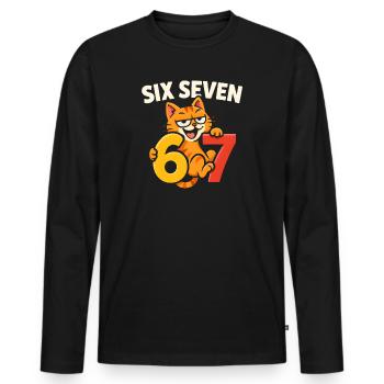 Six Seven Katze 67 Italian Brainrot Humor - Männer Premium Bio Langarmshirt - Schwarz - Vorne - Nico (187cm)
