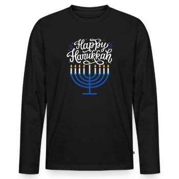 Joyeux Menorah de Hanoucca - T-shirt manches longues Premium bio Homme - noir - Devant - Nico (187cm)