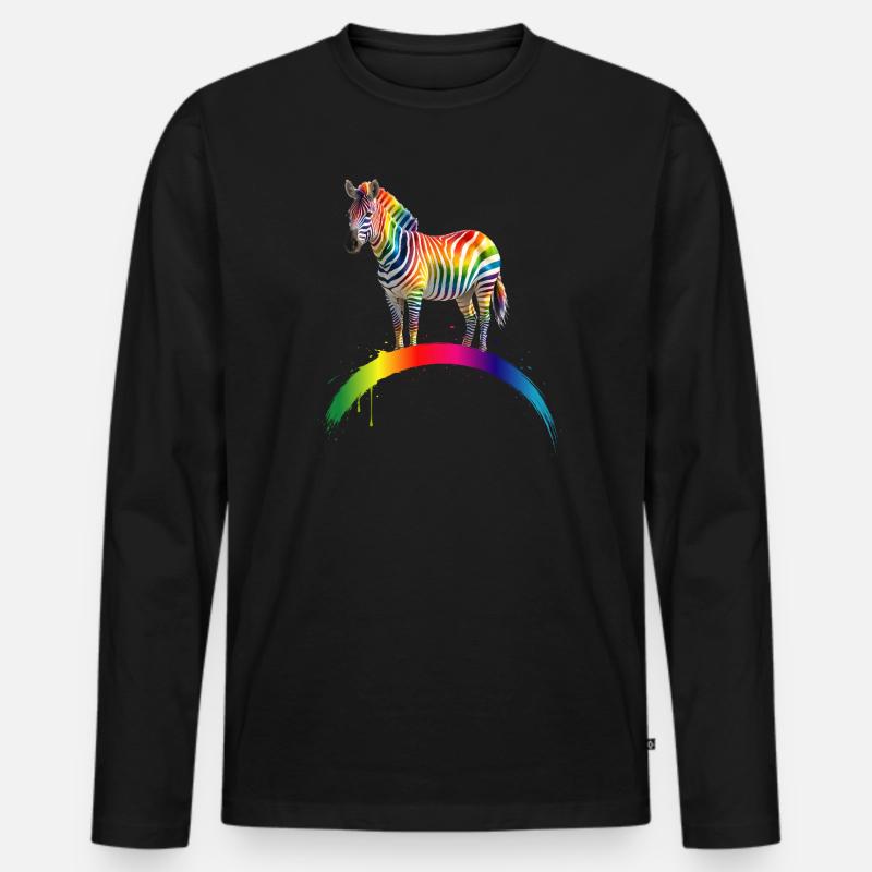 Rainbow Zebra Gradient Art Design - Men's Premium Organic Long Sleeve Shirt - black