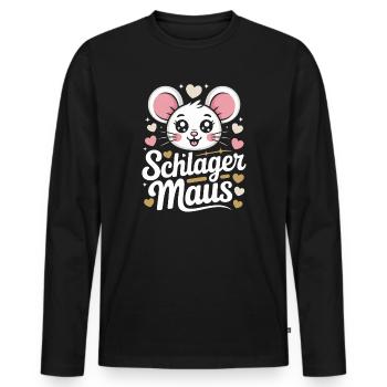 Schlager Maus Party Crew JGA Frauen Schlagermaus - Männer Premium Bio Langarmshirt - Schwarz - Vorne - Nico (187cm)