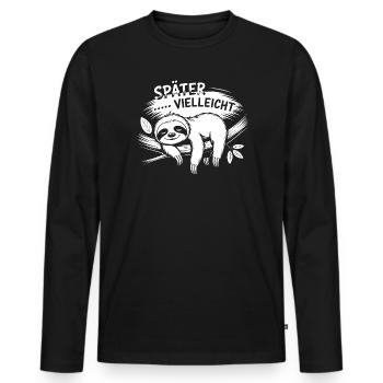 Lustiges Faultier - später vielleicht - Männer Premium Bio Langarmshirt - Schwarz - Vorne - Nico (187cm)