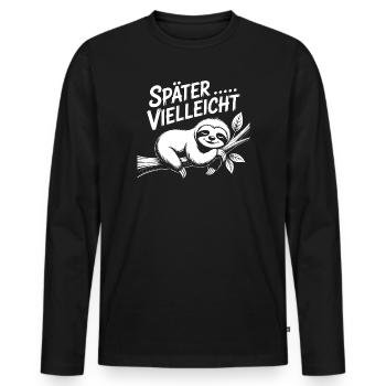 Lustiges Faultier - später vielleicht - Männer Premium Bio Langarmshirt - Schwarz - Vorne - Nico (187cm)