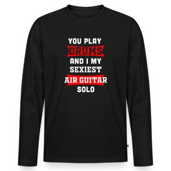 Air Guitar Solo and Drums Music Graphic - Men's Premium Organic Long Sleeve Shirt - black - Front - Nico (187cm)