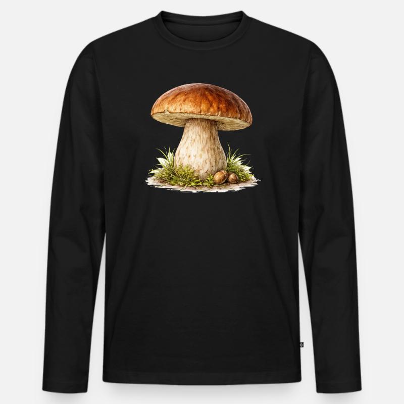 Waldpilz Illustration - Männer Premium Bio Langarmshirt - Schwarz