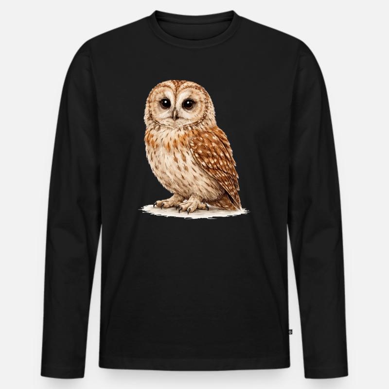 Aquarell Eule Nachtwald - Männer Premium Bio Langarmshirt - Schwarz
