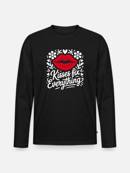 I baci risolvono tutto – fiori con motivo delle labbra - Maglia a manica lunga ecologica premium da uomo - nero
