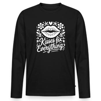 Kussmotiv mit Blumenrahmen - Männer Premium Bio Langarmshirt - Schwarz - Vorne - Nico (187cm)