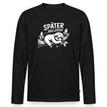 SpäterVielleicht Faultier Motiv - Männer Premium Bio Langarmshirt - Schwarz - Vorne - Nico (187cm)