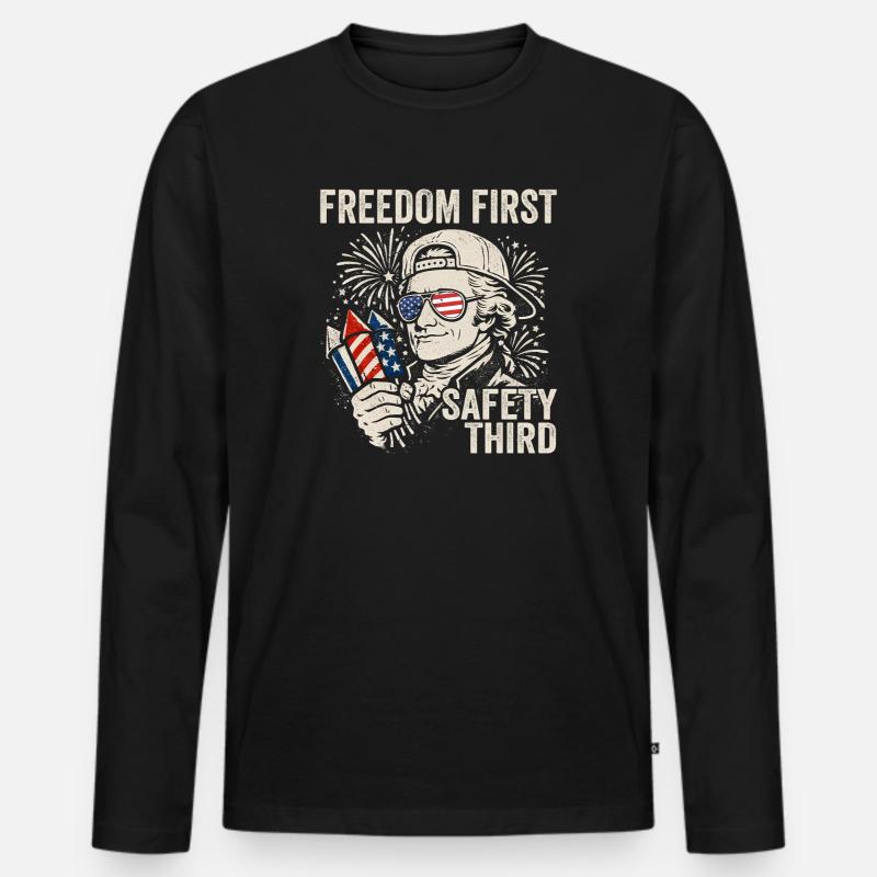 Freedom First, Security Third, Ham - Men's Premium Organic Long Sleeve Shirt - black