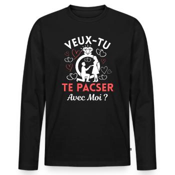 Veux-tu Te Pacser avec Moi Couple Amour Demande - T-shirt manches longues Premium bio Homme - noir - Devant - Nico (187cm)