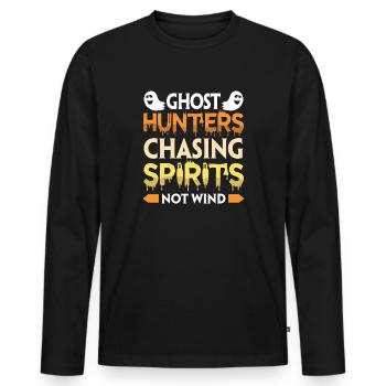 Dicton anglais d’Halloween de Chasseur de Fantômes - T-shirt manches longues Premium bio Homme - noir - Devant - Nico (187cm)