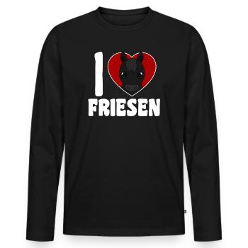 Ich liebe Friesen - Pferdeherz - Männer Premium Bio Langarmshirt - Schwarz - Vorne - Nico (187cm)