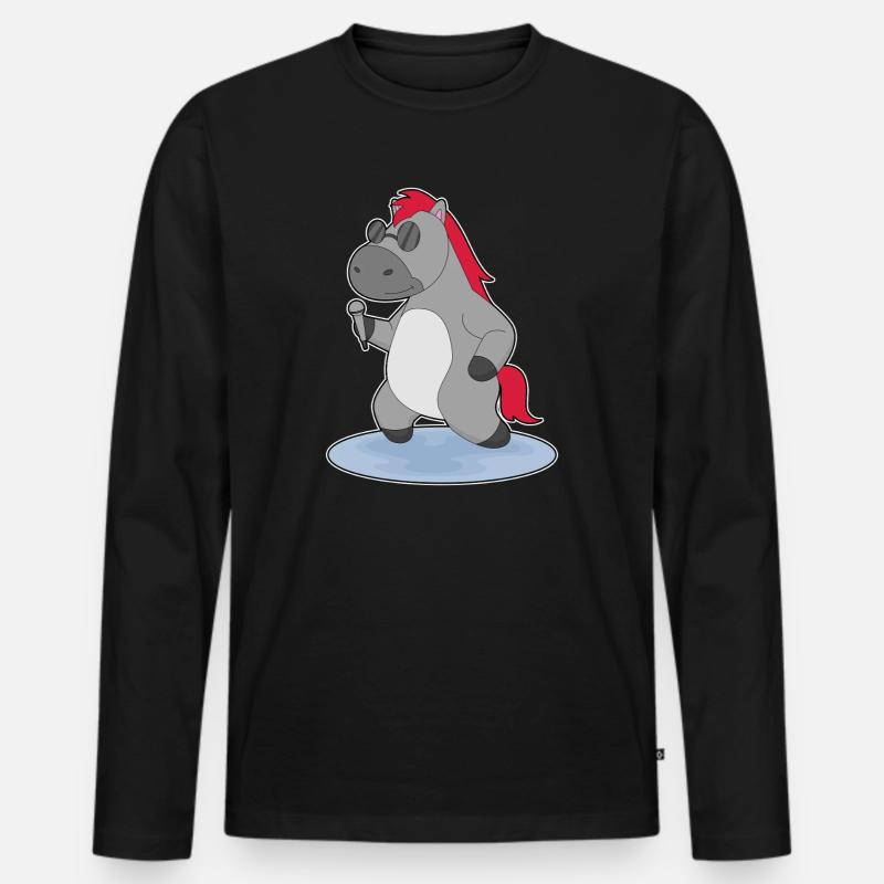 Pferd Sänger Mikrofon Singen - Männer Premium Bio Langarmshirt - Schwarz