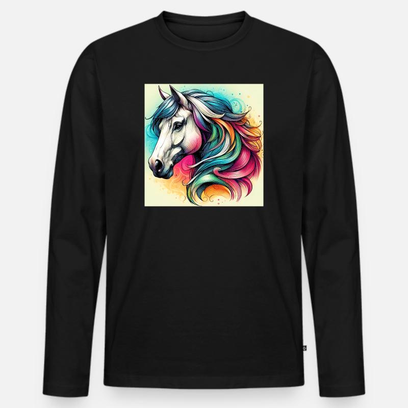 Pferd - Männer Premium Bio Langarmshirt - Schwarz