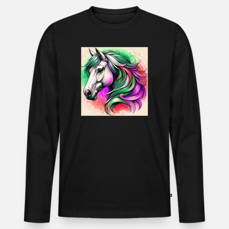 Pferd - Männer Premium Bio Langarmshirt - Schwarz