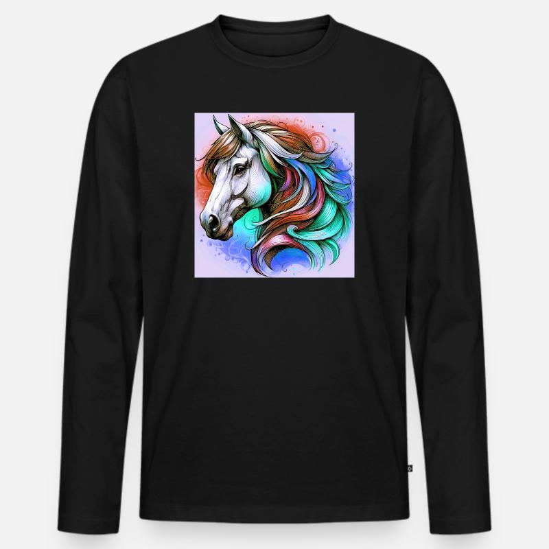 Pferd - Männer Premium Bio Langarmshirt - Schwarz