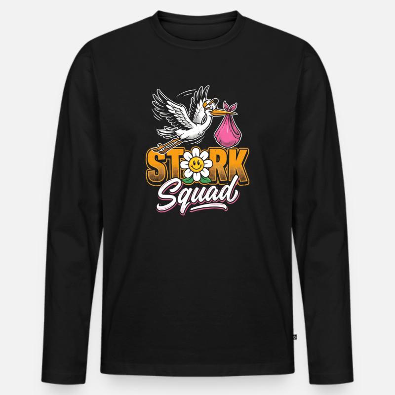 Stork Squad: Fröhlicher Storch - Männer Premium Bio Langarmshirt - Schwarz
