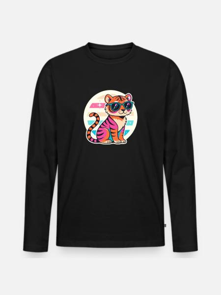 Neon Tiger with Retro Glasses - Men's Premium Organic Long Sleeve Shirt - black