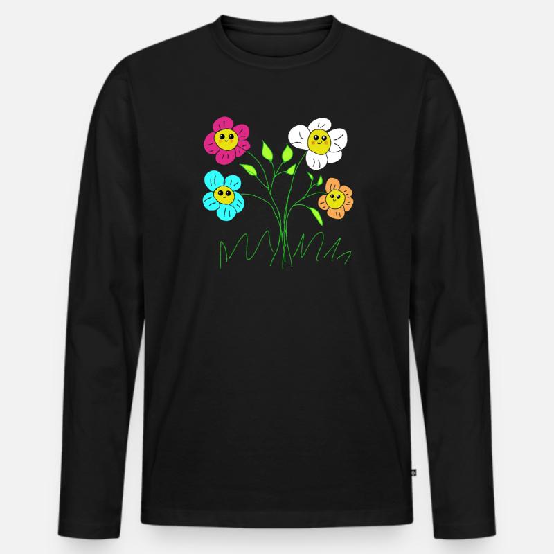 Fröhliche Blüten  Garten Blumen - Männer Premium Bio Langarmshirt - Schwarz