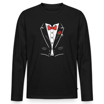 Tuxedo Rose Bowtie Illustration - Men's Premium Organic Long Sleeve Shirt - black - Front - Nico (187cm)