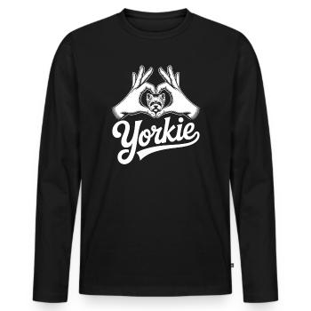 Yorkie Herz Hände - Männer Premium Bio Langarmshirt - Schwarz - Vorne - Nico (187cm)
