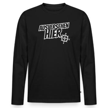 Ausvsersehen hier mit Kompass, Ironie - Männer Premium Bio Langarmshirt - Schwarz - Vorne - Nico (187cm)