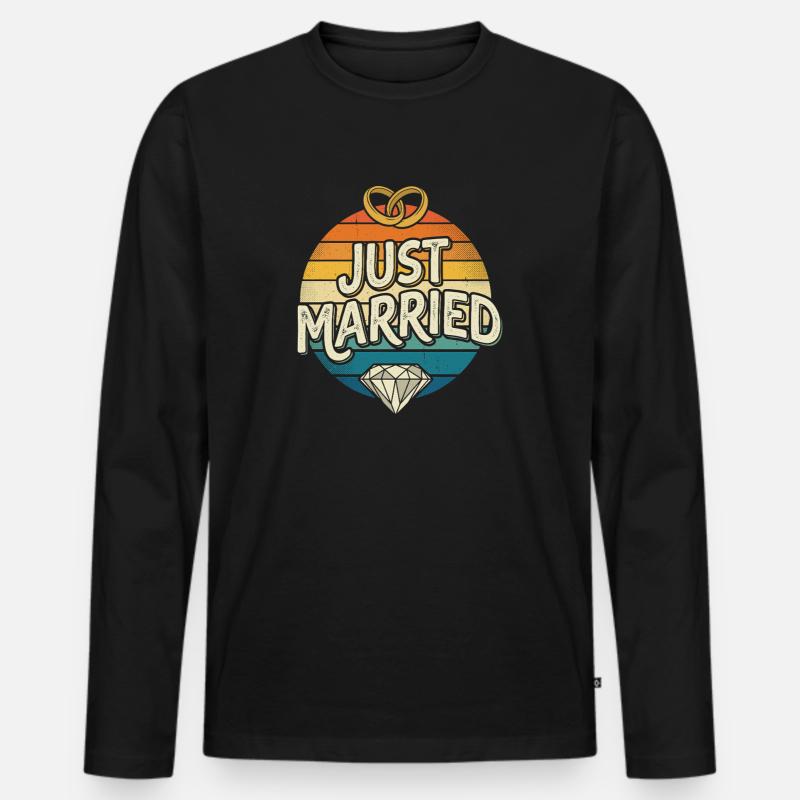 Just Married Retro Regenbogen - Männer Premium Bio Langarmshirt - Schwarz