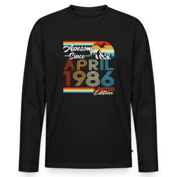 April 1986 Vintage Born Birthday Gift - Men's Premium Organic Long Sleeve Shirt - black - Front - Nico (187cm)