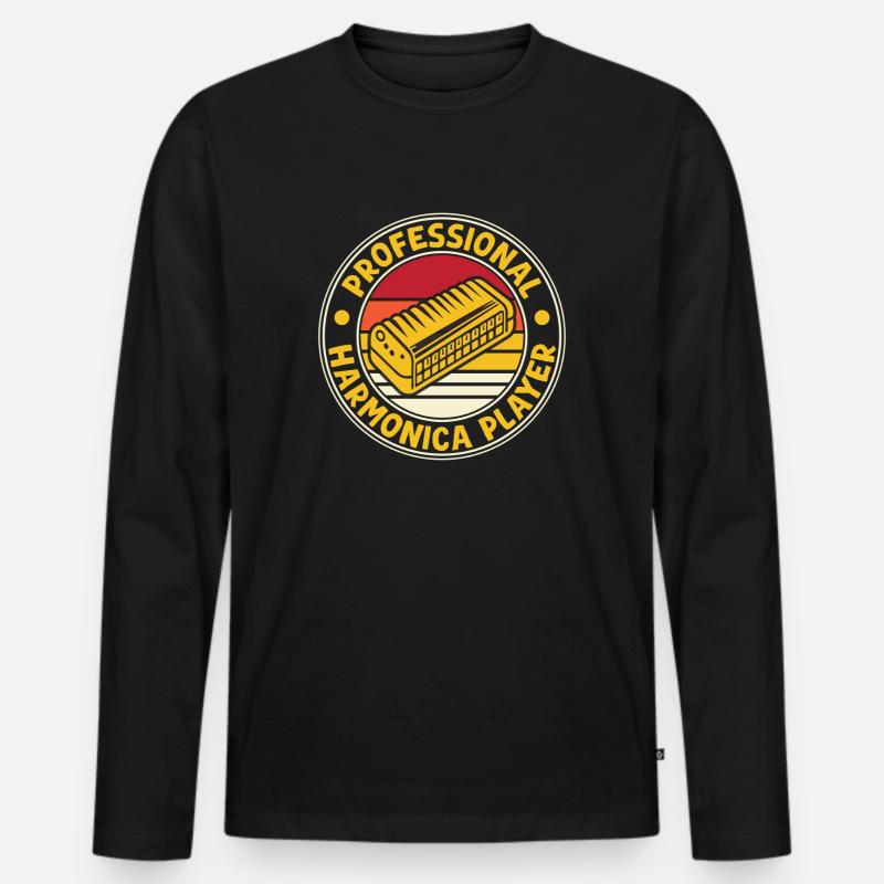 Funny Harmonica Player Professional Harmonica - Men's Premium Organic Long Sleeve Shirt - black