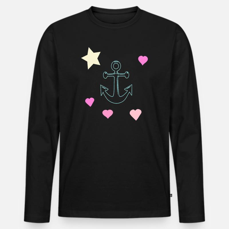 Pastello Anchor Doodle con Cuori e Stella - Maglia a manica lunga ecologica premium da uomo - nero