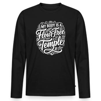 Humour sans gluten sans farine Temple - T-shirt manches longues Premium bio Homme - noir - Devant - Nico (187cm)