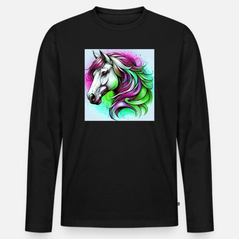Pferd - Männer Premium Bio Langarmshirt - Schwarz
