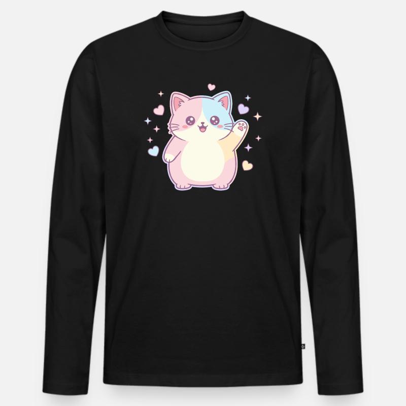 Pastellkätzchen Herzfreude - Männer Premium Bio Langarmshirt - Schwarz