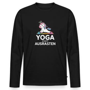  Yoga Statt Ausrasten Einhorn Yoga Motiv Für - Männer Premium Bio Langarmshirt - Schwarz - Vorne - Nico (187cm)
