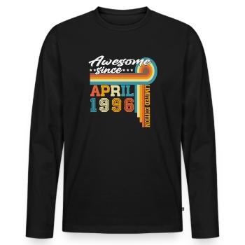 April 1996 Vintage Born Birthday Gift - Men's Premium Organic Long Sleeve Shirt - black - Front - Nico (187cm)