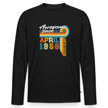 April 1956 Vintage Born Birthday Gift - Men's Premium Organic Long Sleeve Shirt - black - Front - Nico (187cm)