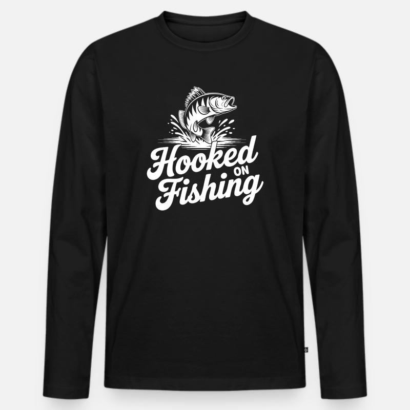 Fisch Hooked on Fishing - Männer Premium Bio Langarmshirt - Schwarz
