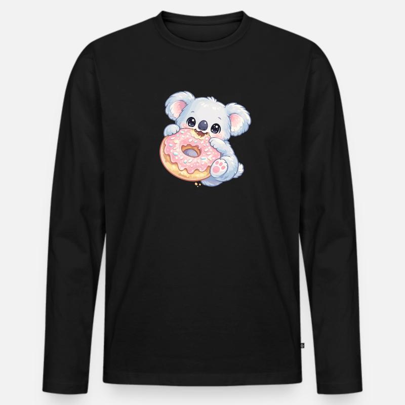 Kuschelkoala mit Donut - Männer Premium Bio Langarmshirt - Schwarz