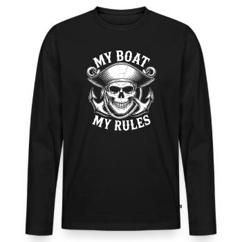 My Boat My Rules - Skull Nautical Motif - Men's Premium Organic Long Sleeve Shirt - black - Front - Nico (187cm)