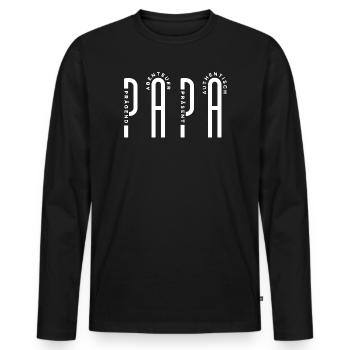 Minimalist PAPA - Vertical Typo Design - Männer Premium Bio Langarmshirt - Schwarz - Vorne - Nico (187cm)