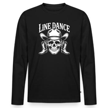 Line Dance Skull with Cowboy Hat - Men's Premium Organic Long Sleeve Shirt - black - Front - Nico (187cm)