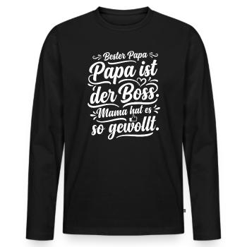 Papa ist der Chef – Familienstolz - Männer Premium Bio Langarmshirt - Schwarz - Vorne - Nico (187cm)