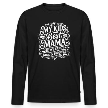 Meilleure phrase d’humour de maman de mes enfants - T-shirt manches longues Premium bio Homme - noir - Devant - Nico (187cm)
