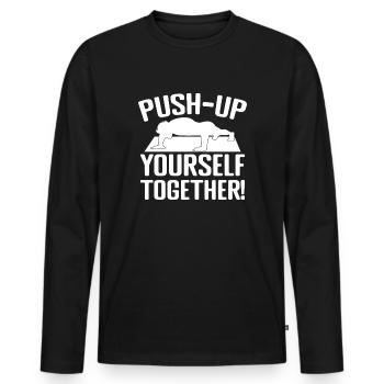 Gym Junkies Push-Up Yourself Calisthenics Fitness - Men's Premium Organic Long Sleeve Shirt - black - Front - Nico (187cm)