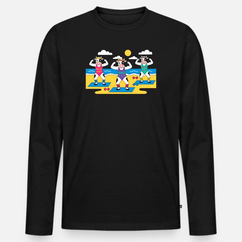 Kuh Yoga Strand - Männer Premium Bio Langarmshirt - Schwarz