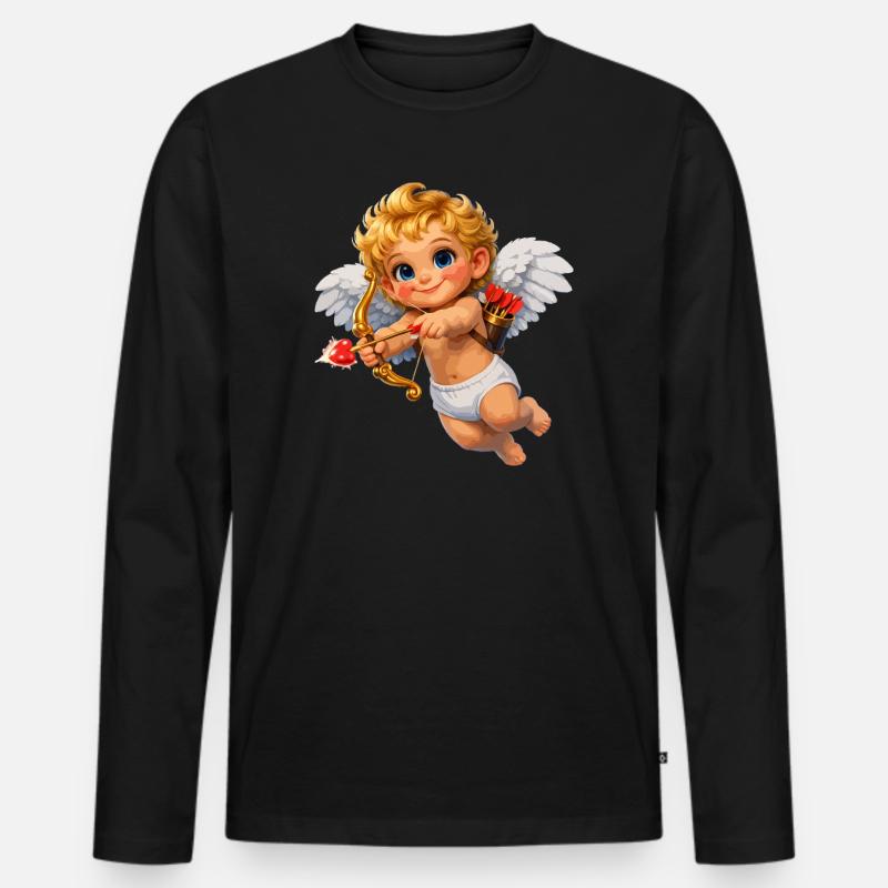 Amor mit Bogen-Liebesflamme - Männer Premium Bio Langarmshirt - Schwarz