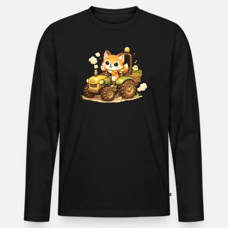Fuchs auf dem Traktor - Männer Premium Bio Langarmshirt - Schwarz
