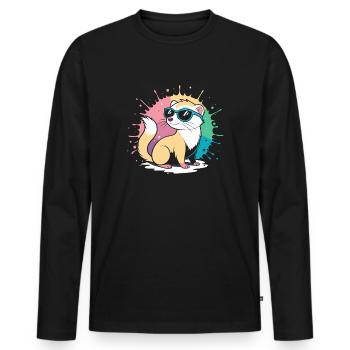 Furet Cool cartoon avec lunettes bleues - T-shirt manches longues Premium bio Homme - noir - Devant - Nico (187cm)