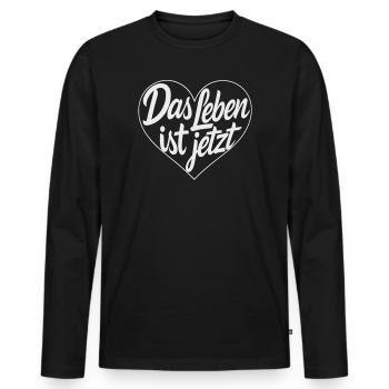 Das Leben ist Jetzt Herz - Männer Premium Bio Langarmshirt - Schwarz - Vorne - Nico (187cm)