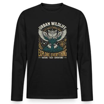 Urban Wildlife Owl - Männer Premium Bio Langarmshirt - Schwarz - Vorne - Nico (187cm)